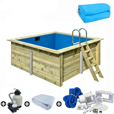 Produktbild von Holzpool SET Rechteck Folie blau 3,50 x 3,20 x 1,24 m