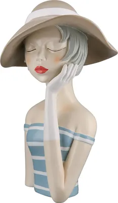 Image de Gilde Figur, Frau, "Lady mit cremefarbenem Hut", Kunstharz, blau, creme, VE 1, L. 20 cm, B. 19 cm, H. 32 cm 37798 4063387377987