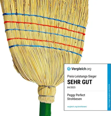 Produktbild von Hochwertiger Strohbesen, Reisstrohbesen 5-Naht mit Buchenholzstiel 141 x 34cm
