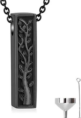 Immagine prodotto di Collana portacenere (55 cm) per ceneri, capelli o profumo - gioiello commemorativo con dispositivo di riempimento del portacenere e sacchetto di conservazione - nero