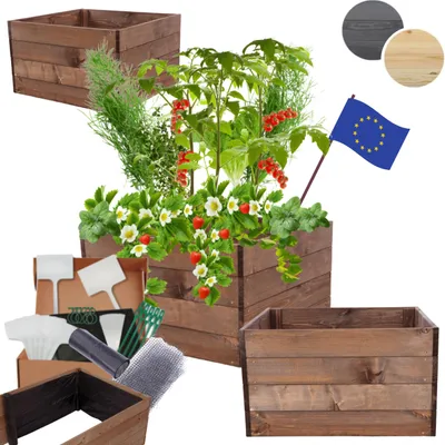 Produktbild von MODO24 Hochbeet Holz, Pflanzkasten, Massivholz, Kiefer, Kräuterbeet, Blumenkasten, Garten, Terrasse, 36x83x80 cm, Braun, ZP06