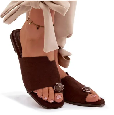 Produktbild von Damentaschen Flache Hausschuhe Mit Dekorativem Detail Aus Eco Wildleder Schokoladen Selavine 41