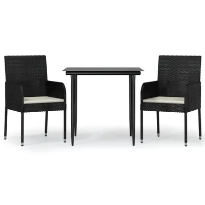 Produktbild von vidaXL 3-tlg. Garten-Essgruppe mit Kissen Schwarz Poly Rattan