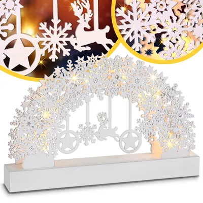 Immagine prodotto di Monzana Addobbo Natalizio Legno Luci Natale Led Batteria Timer Fiocchi di Neve Decorazioni Natalizie