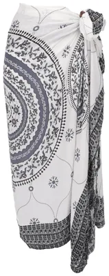 Productafbeelding van Bali sarong, wanddecoratie, wikkelrok, sarongjurk met mandala-print - grijs/wit, uni, viscose, 160*110*0,5 cm, sarongs en sjaals