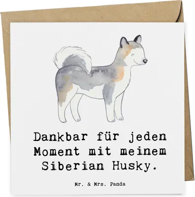 Produktbild von Mr. & Mrs. Panda Grußkarte Siberian Husky Moment - Weiß - Geschenk, faltkarte, anlasskarte, Klappkarte, doppelkarte, Glückwunschkarte