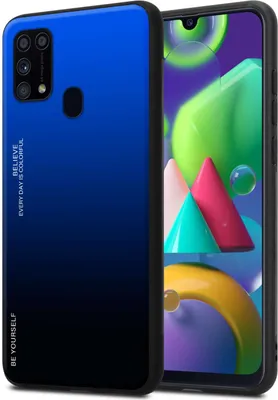 Produktbild von Cadorabo Hülle für Samsung Galaxy M31 in BLAU - SCHWARZ Zweifarbige Schutzhülle aus Tempered Glas und TPU Silikon Back Case Cover Etui Handy Hülle