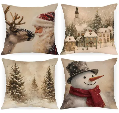 Kissenbezüge 45x45 cm, 4er-Set, Weihnachtsmotive