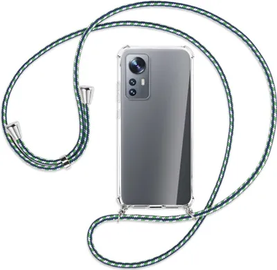 Produktbild von Handykette Backcover-Schutzhülle mit Band (Metall silberfarben) für Xiaomi 12 - grün/blau/weiß
