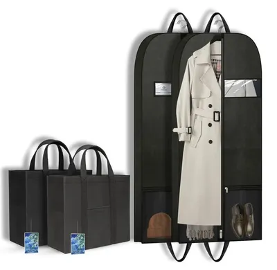 Produktbild von Kleidersack 137 x 60 cm (2er-Set) – Atmungsaktiver Kleidersack für Anzüge, Mäntel und Kleider, ideal für Reisen und zur Aufbewahrung, mit Tragegriffen und Taschen, mit Reißverschluss