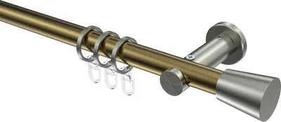 Produktbild von Interdeco Gardinenstange / Vorhangstange Messing Antik / Edelstahl-Optik, Typ Platon Sitra (Konus), 20 mm Ø 1-läufig, 420 cm