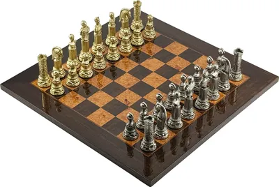 Image de JEU D'ÉCHECS DE LUXE ITALFAMA : « ROI DES ROMAINS » Pièces métalliques + échiquier posé à la main 51 cm