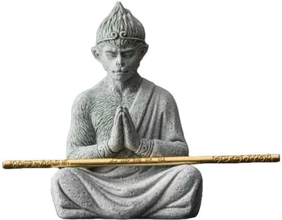 Image de Ensemble de statues de Bouddha faites à la main, en bois, 30 cm, couleur : pierre naturelle, décoration, cadeau
