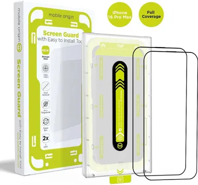 Obrázek produktu pro Mobile Origin SGA-F-I16PROMAX-2PK, Apple, iPhone 16 Pro Max, Odolné proti poškrábání, Odolnost proti pádu, Nárazuvzdorné, Voděodolný, Odolnost proti oleji, Průhledná, Černá, 2 kusů