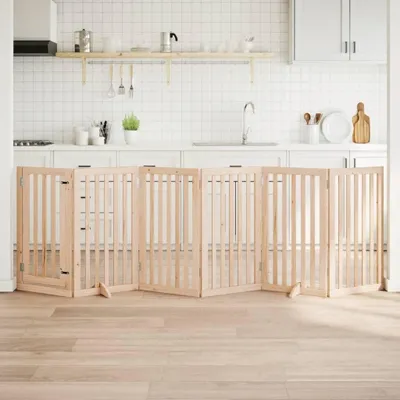 Produktbild von Faltbares Hundegitter mit Tür aus Pappelholz, 6 Paneele, 300 cm