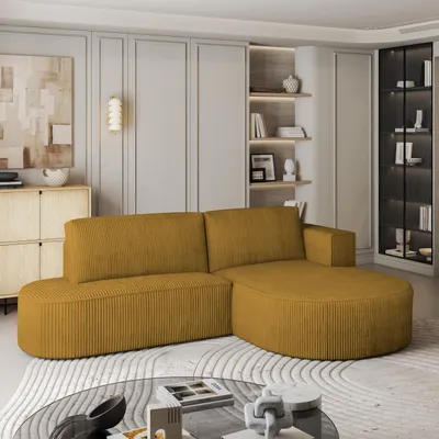 Produktbild von Masseno Ecksofa CORTIO P R-S mit Schlaffunktion L-Form, Sofa mit Bettkasten, Wohnzimmersofa, Couch, Soffa, Bettsofa, Couchgarnitur- Gelb, POSO 01