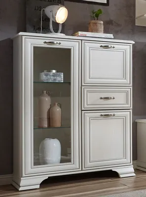 Obrázek produktu pro Highboard >Valeria< in Used White aus Glas - 94x126x38cm (BxHxT)