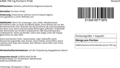 Obrázok produktu pre GABA 750 mg 90 kapsúl Puritans Pride