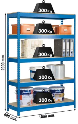 Image de Etagère Sans Vis Bricoforte 1204-5 Chipboard Bleu/bois Bleu/bois 2000x1200x450 - Simonrack