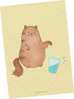 Produktbild von Mr. & Mrs. Panda Postkarte Katze Wasserglas - Gelb Pastell - Geschenk, Cats, Ansichtskarte, Ansichtskarten, Grußkarte, Katzen, Fotokarte, Postkarten, Cat, Haustier