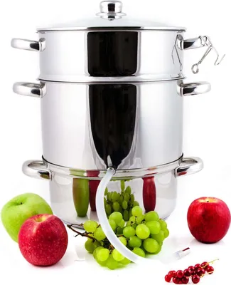 Produktbild von Grafner 8,5 Liter Dampfentsafter aus Edelstahl, Durchmesser Ø26cm, mit Ablasshahn und Glasdeckel, induktionsgeeignet, ideal für Saft und Gelee, Fruchttopf Entsafter Obstpresse Obst Gemüse entsaften