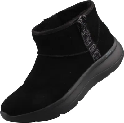 A black Skechers boot is shown against a white background.