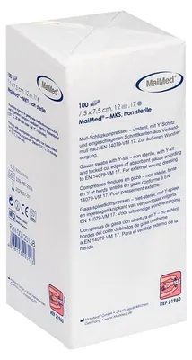 Produktbild von MaiMed-MKS-unsteril 7,5x7,5 12-fach Mull-Schlitzkompressen zu 100 St./Papiertüte | Packung (100 Stück)