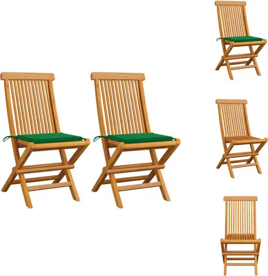 Produktbild von vidaXL Gartenstühle mit Grünen Kissen 2 Stk. Massivholz Teak -  Gartenstühle
