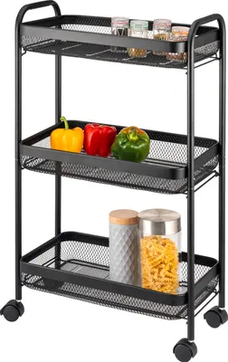 Zdjęcie produktu dla 3-poziomowy wózek eluno, czarny metalowy wózek kuchenny