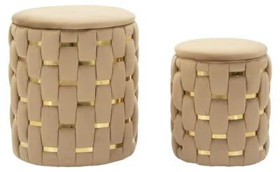 Image de Set de 2 poufs coffres Shanty en velours or Ø37x42 et Ø28x35 cm