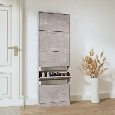 Produktbild von The Living Store Schuhschrank Betongrau 59x17x169 cm Holzwerkstoff