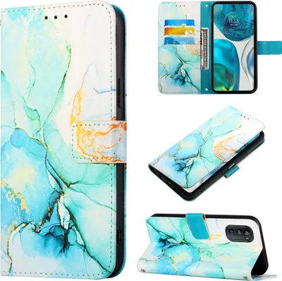Produktbild von Moto G52 Hülle, Marmor Motiv Kunstleder Tasche Wallet Kartenfächer mit Standfunktion Klapp Schutzhülle für Motorola Moto G52 Grün