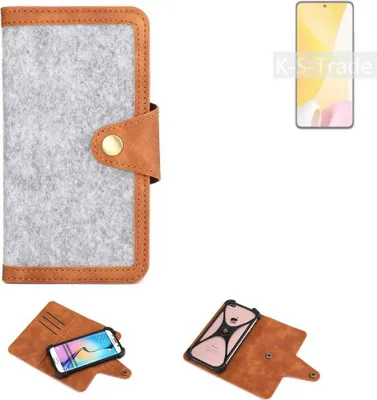 Produktbild von K-S-Trade Handyhülle kompatibel mit Xiaomi 12 Lite Schutzhülle Filz-Hülle Kunst-Leder hellgrau braun (1x)