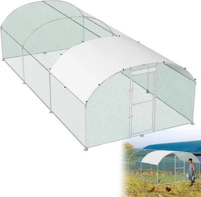 Image de Voliaire - Enclos pour volailles - Cage à oiseaux - Poulailler - Cage pour lapins - Structure en acier galvanisé - Toit en polyéthylène résistant aux UV
