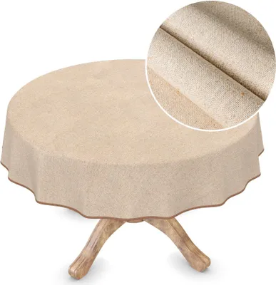 Produktbild von Tischdecke Wachstuch Premium Einfarbig Beige Robust Wasserabweisend Rund 140 cm