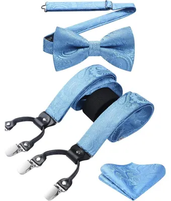 Produktbild von Hosenträger Set Herren Y-Form 3,5 cm 6 Clips Längenverstellbar 130 cm Himmelblau Paisley 3er Set