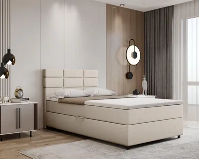 Produktbild von Boxspringbett 120x200, mit Bettkasten, Beige, Matratze und Topper, Einzelbett, REVE, Panda Möbel