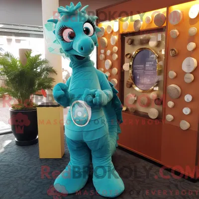 Zdjęcie produktu dla Blågrønn REDBROKOLY Seahorse-maskotdraktfigur ze strojem i kombinezonem
