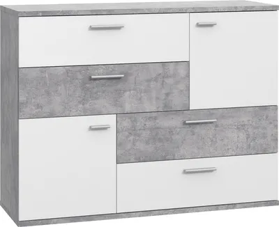Productafbeelding van Furniture24 Kommode Skive, model Skvk46-C251, ladeschrank met 2 deuren en 4 lades, betonlook, lichtgrijs/wit