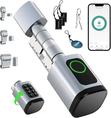 Obrázok produktu pre Inteligentný zámok dverí – elektronická cylindrická vložka s rozpoznávaním odtlačku prsta a ovládaním cez aplikáciu – nastaviteľný – vrátane kľúčov