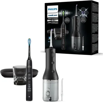 Produktbild von Philips Cordless Power Flosser 3000 HX3886/43 DiamondClean 9000, Erwachsener, Schallzahnbürste, Tägliche Pflege, Tiefenreinigung, Zahnfleischpflege, Whitening, Schwarz, Ergonomisch, Akku