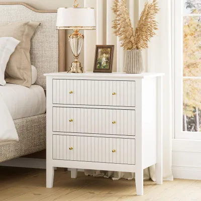 Productafbeelding van Solidchoice - Houten Nachtkastje met 3 Laden