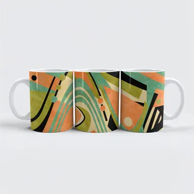 Produktbild von Tasse Warp Keramik Weiß Geometrisches abstraktes Muster 330ml, H95mm, Ø80mm, spülmaschinen- und mikrowellengeeignet