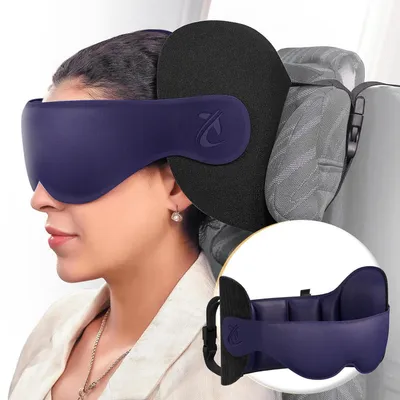 Immagine prodotto di Cuscino da viaggio per il collo con mascherina per dormire 3D e supporto per la testa a 360°, colore viola
