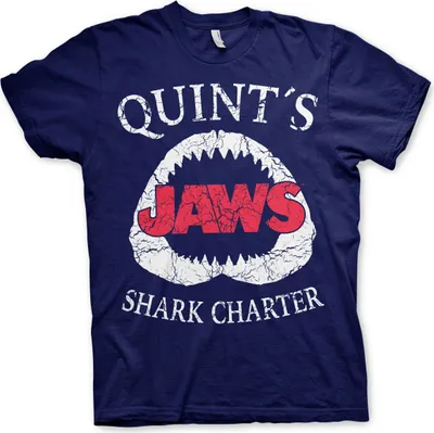 Productafbeelding van Jaws - T-shirt met het logo van Quint's Shark Charter - Maat X-Large - Marineblauw