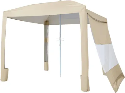 Imagen del producto de Cabaña para la playa, 2.4 x 2.4 m. Toldo para la playa con pared lateral, protección UPF 50+. Tienda tipo cabaña fácil de montar con bolsas para arena. Parasol portátil con altura ajustable, ideal para proteger del sol a familias, color caqui