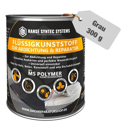 Produktbild von Flüssigkunststoff, Grau 300g Dose - 3-fache Ergiebigkeit - 0,3m² Reichweite pro Dose, Lösemittel- & bitumenfrei, Dichtet sofort