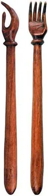 Two wooden back scratchers displayed side-by-side against a white background.