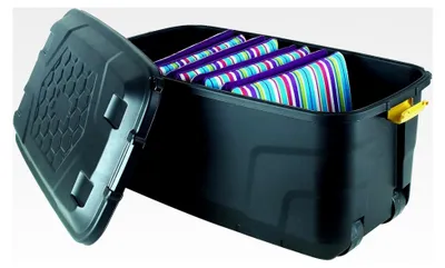 Produktbild von Robuste Aufbewahrungsbox mit Rollen, 145 l, Schwarz, 94 x 52 x 45 cm