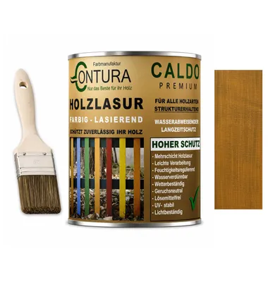 Produktbild von Contura Holzlasur Langzeitschutz Lasur + Pinsel Holz Außen Dauerschutzlasur Holzfarbe - 750ml. + Pinsel / Haselnuss / Braun - 10.25